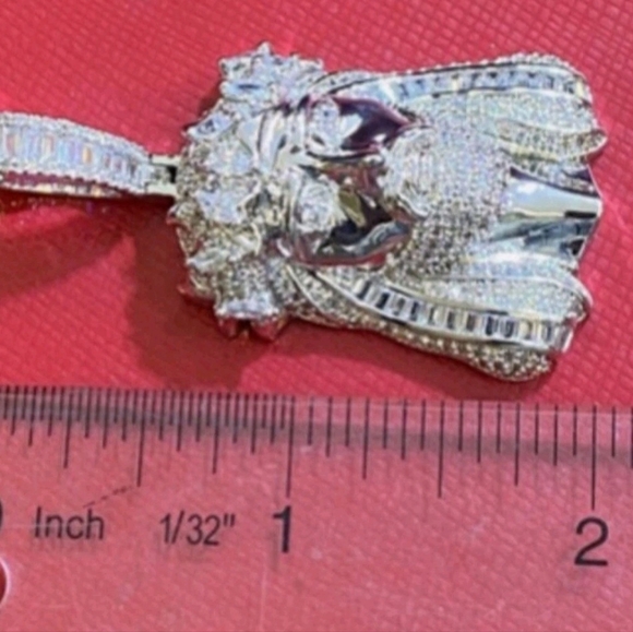 Jesus Pendant/ White Gold Plated .925 Sterling Silver w Mossinite Clear  Stones - Picture 11 of 12